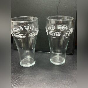 Vintage Coca-Cola Drinking Glasses-Logo in 5 Languages- Set Of 2 EUC 6”